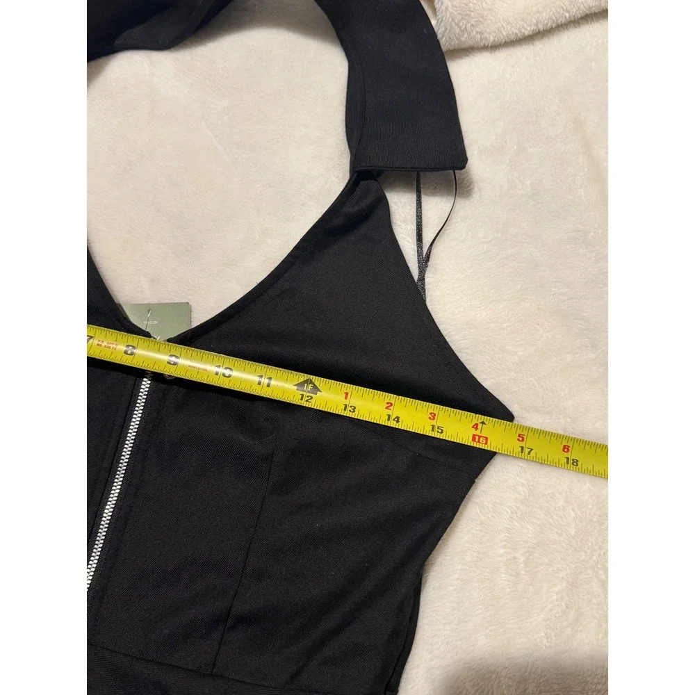 Divided H&M Fit & Flare Black Mini Dress Pleated Halter Skater Dress Size M - Picture 4 of 8